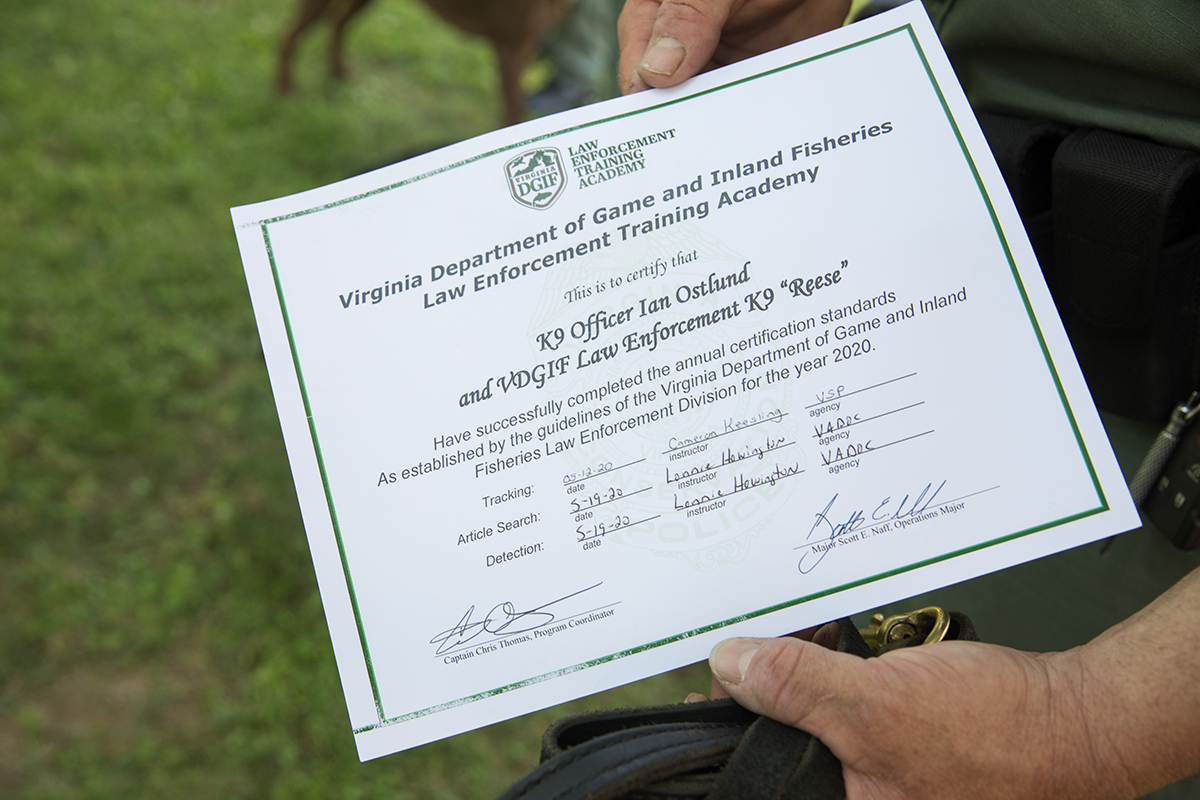 瑞斯 K 9 官員獎狀