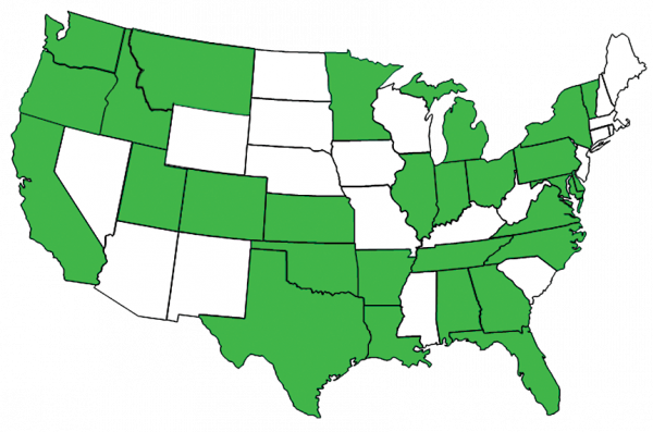 描繪 28 州的圖片，報告被捕或自由養鹿攻擊 1988 到 2020 之間的人；這些州是加州、俄勒岡州、華盛頓州、愛達荷州、蒙大拿州、猶他州、懷俄明州、堪薩斯州、俄克拉荷馬州、德州、路易斯安那州、阿肯色州、明尼蘇達州、密歇根州、俄亥俄州、田納西州、阿拉巴馬州、喬治亞州、佛羅里達州、北卡羅來納州、弗吉尼亞州、馬里蘭州、特拉華州、賓夕法尼亞州、紐約、佛蒙特州和新澤西州 