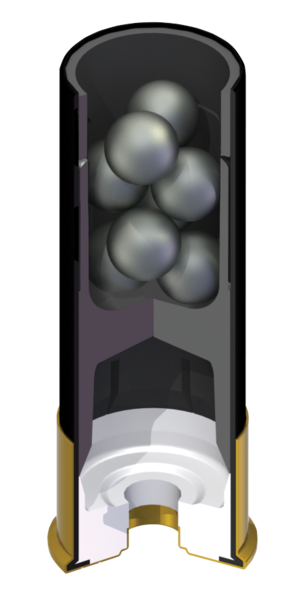 00 Buck 貝殼內部的藝術性表現；特別是在這款子彈中，顆粒堆疊起來，以允許每個殼體的顆粒量最大