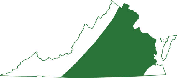 弗吉尼亞州大部分地區發現的樹蔭山鼠的範圍地圖